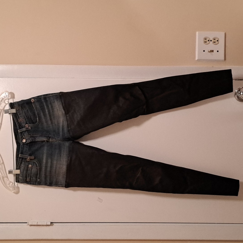 R13Courtney Bedford Blue Leather Denim Chaps  Skinny Leg S26. Made in Italy. EUC
